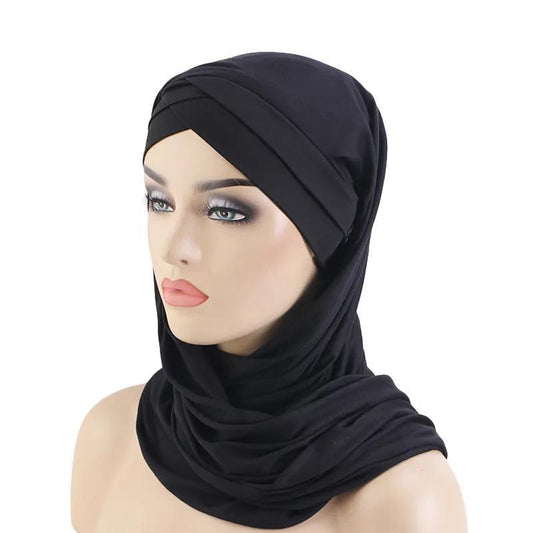 Easy To Put On Muslim Twist Turban For Women - Veil Hijab Malaysia Black &amp; Beige