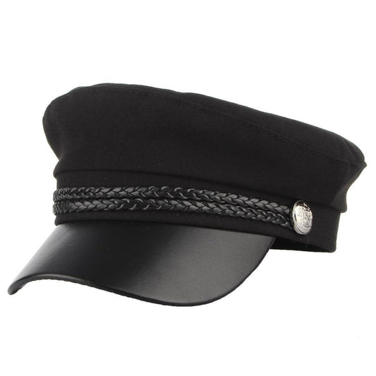 Exclusive beret handsome captain style black w. braided ropes &amp; buttons