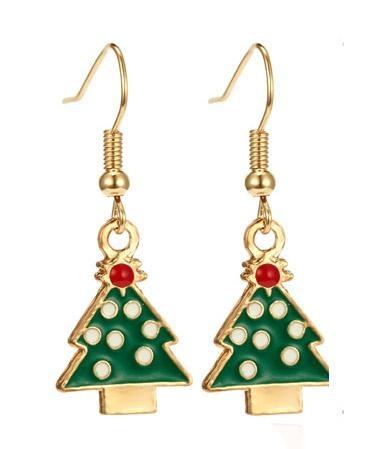 Festive earrings with Christmas tree and red star white balls