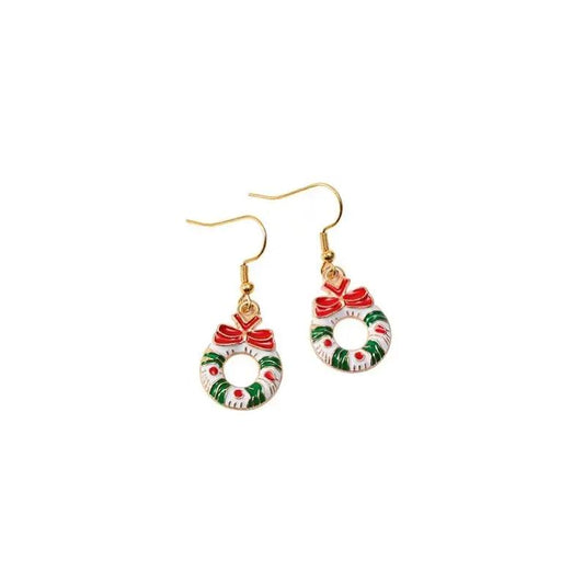 Festive earrings with festive wreaths with red bows