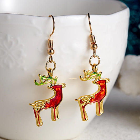 Festive earrings with red and green reindeer Christmas Christmas Eve