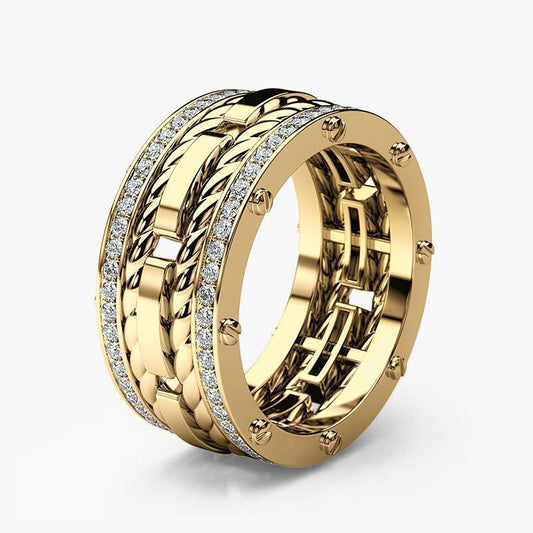 Braided 925 Silver Gold Plated Handmade Ring For Men Zirconia