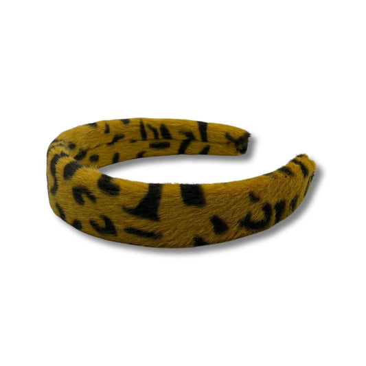 Fluffy tiara with fur leopard pattern orange brown black