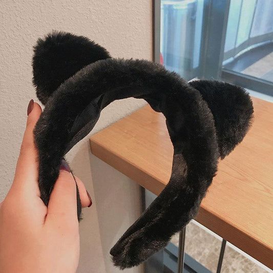 Fluffigt diadem med päls och öron i svart katt