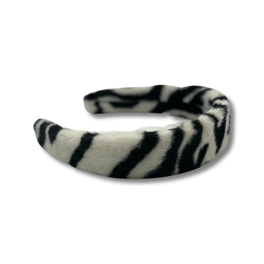 Fluffy diadem with fur zebra pattern black white animal