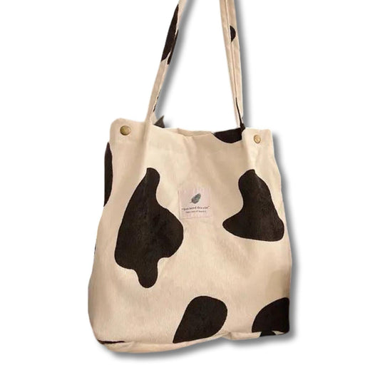 Lined Fabric bag tote bag with compartment washable eco-friendly cow pattern dalmatian