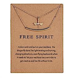 Free spirit - double necklace 18K gold plated gift dragonfly