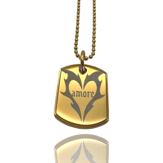 Gilded tray ''amore'' burning heart necklace