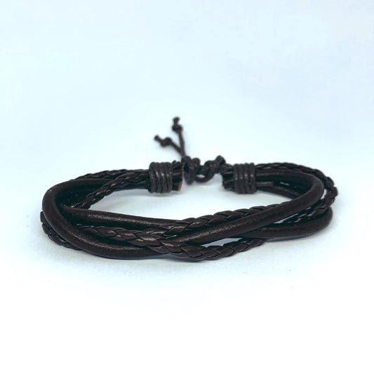 Four handmade bracelets for men braided leather in brown