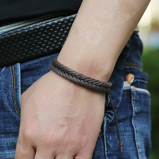 Genuine Leather Adjustable Brown Bracelet For Men