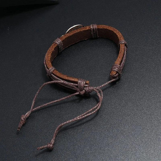 Genuine Leather Adjustable Brown Bracelet For Men - With Tree