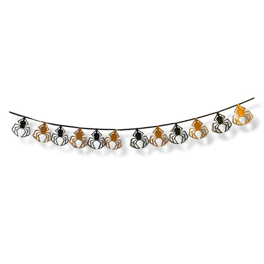 Garland for Halloween with sparkly spiders in orange