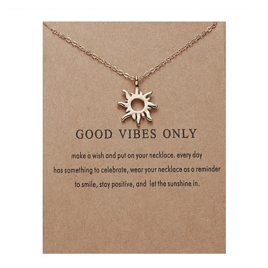 Good vibes only necklace with sun 18K gold plated gift vibrations Christmas present