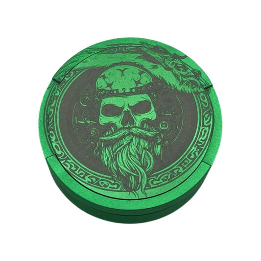 Grön snusdosa i aluminium för alla snus döskalle viking