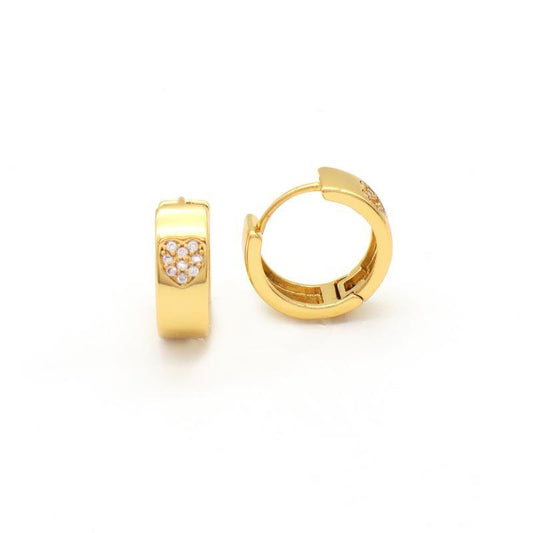 Gold-plated earrings small rings with rhinestones in hearts gold