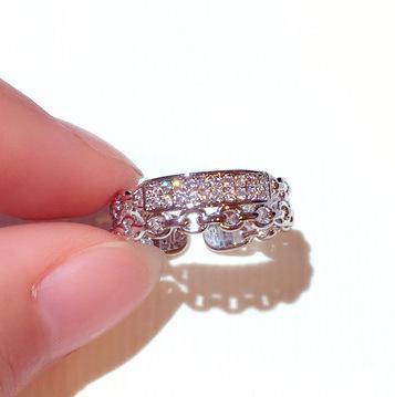 Gold-plated eternity band double ring rose and silver with diamond