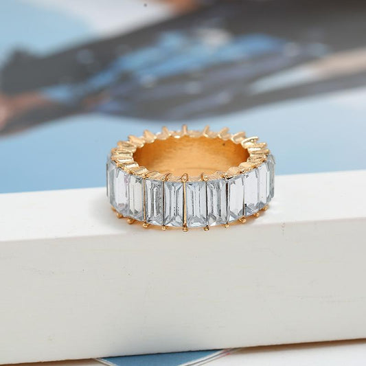 Gold-plated eternity band ring with zirconium cubes, nickel-free