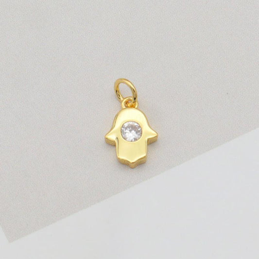 Guldpläterad hand Hamsa med stor zircon-sten med kedja