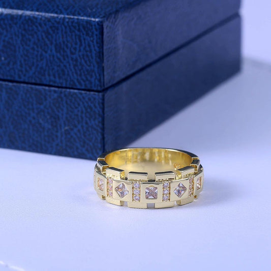 Guldpläterad handgjord ring för män i Zirconia gåva