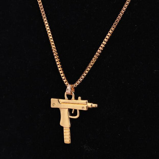 Guldpläterad kedja med pistol vapen för män cool present