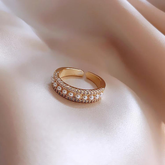 Gold plated ring with freshwater pearls adjustable fits everyone