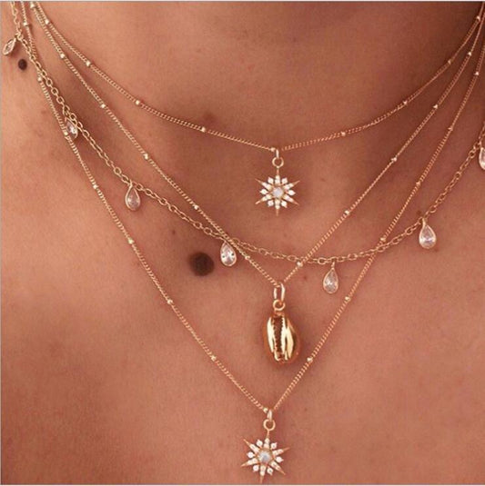 Gold Plated Jewelry Set with Shells, Stars, Moons and Stones: Unique Elegance and Charm