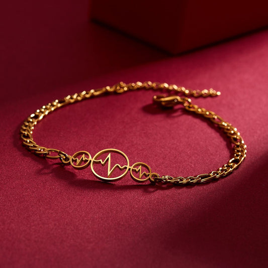 Guldpläterat armband med hjärtslag perfekt gåva barn kvinnor män