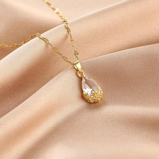 Guldpläterat halsband kedja med diamanter droppe gåva