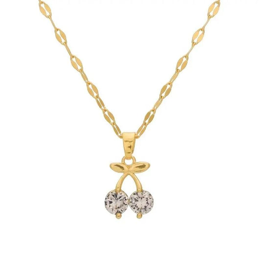 Guldpläterat halsband kedja med diamanter körsbär gåva