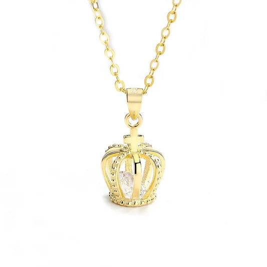 Gold plated necklace chain with royal crown diamonds gift