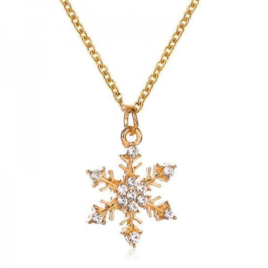 Gold-plated necklace chain with large snowflake 2 models rhinestones