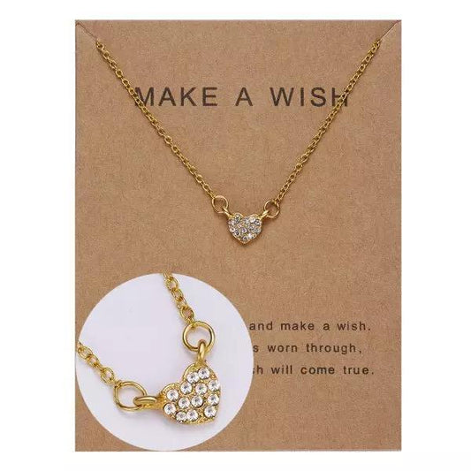 Gold Plated Wish Necklace with Heart Diamond Christmas Gift Present