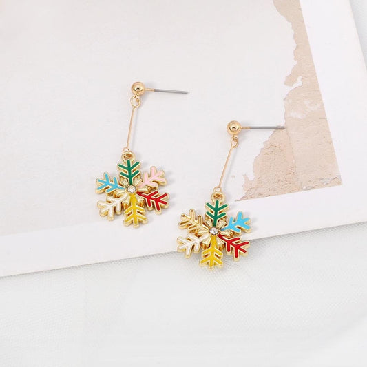 Gold-plated earring with snowflake in several colors rhinestones