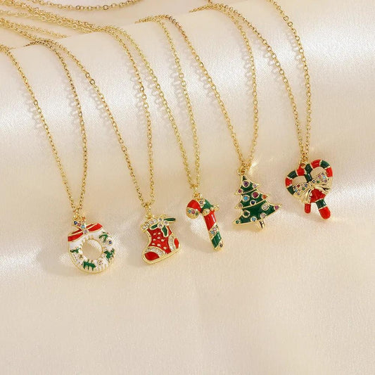 Gold-plated jewelry Christmas motif in green, red with bow