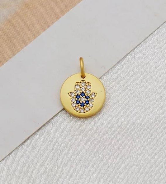 Guldpläterat smycke med nazar &amp; hamsa öga hand blå guld
