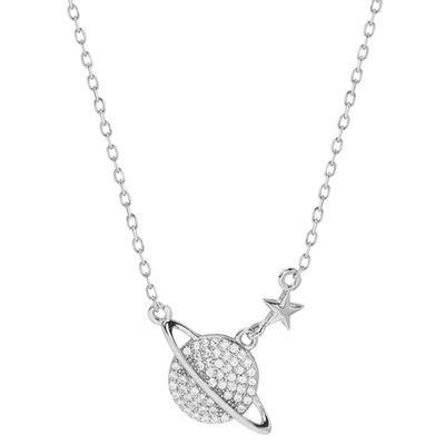 Necklace in 925 sterling silver with planet Saturn rhinestones