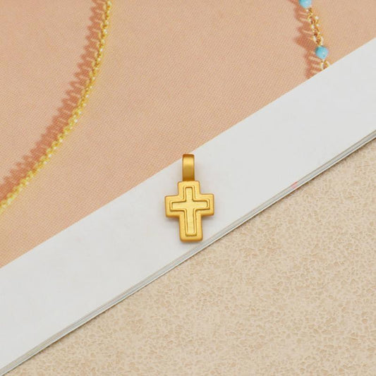 Halsband kors guldpläterat i matt guld unisex m kedja