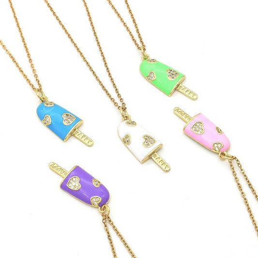 Necklace with popsicle gold strass hearts happy ice cream