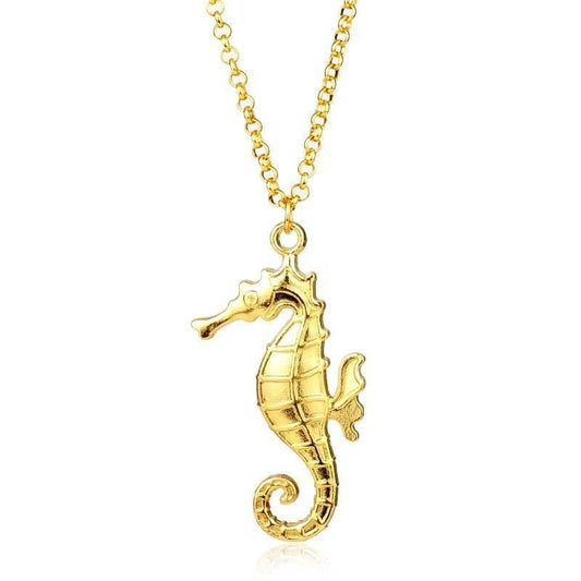 Necklace with large gold colored seahorse beach holiday