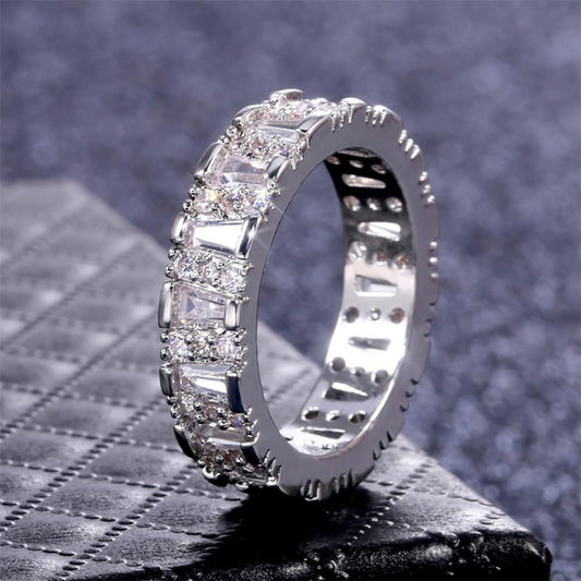 Handgjord 925 silverpläterad ring med zircon för kvinnor diamant