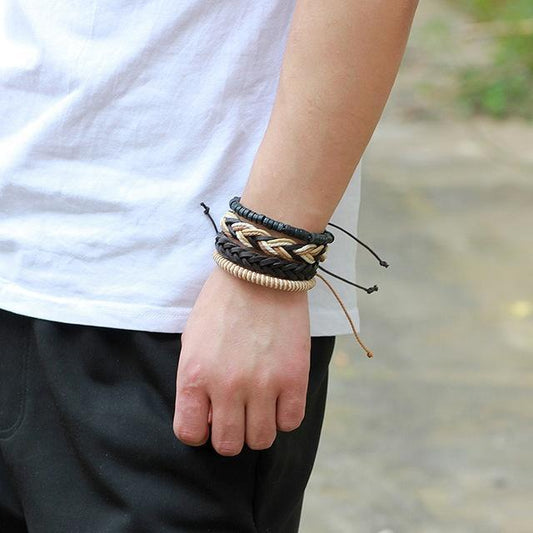 Handgjorda läderarmband set á 4 stk för män hipster