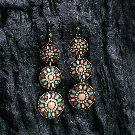 Handmade earrings in ethnic antique style circles shaped