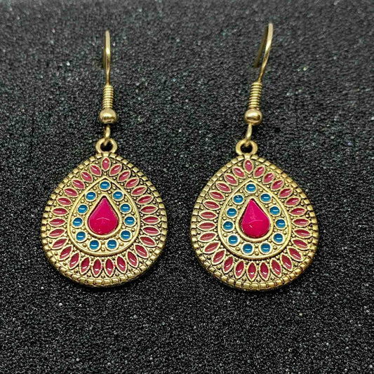 Handmade Ethnic Antique Style Drop Shaped Silver Plated Earrings