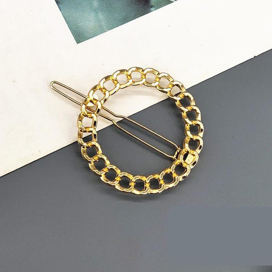 Handmade gold plated hair clip chain in circle &amp; heart