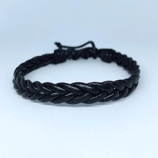 Handgjort armband för män äkta läder flätade band svart