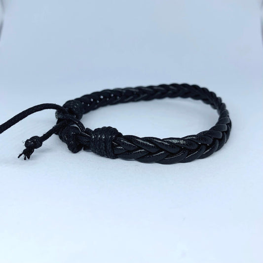 Handgjort armband för män äkta läder flätade band svart