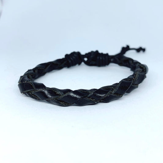 Handgjort armband för män äkta läder flätade remsor svart