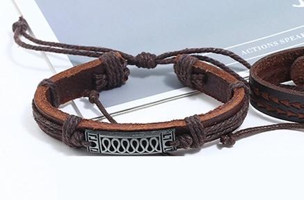 Handgjort armband i autentisk läder brun för män metall
