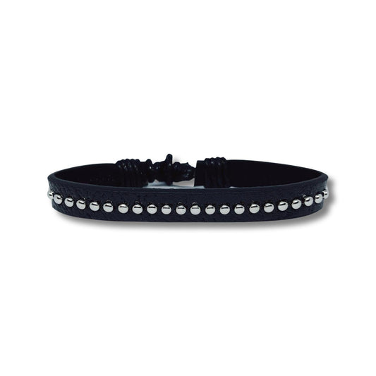 Handmade bracelet in authentic leather style black rivets men