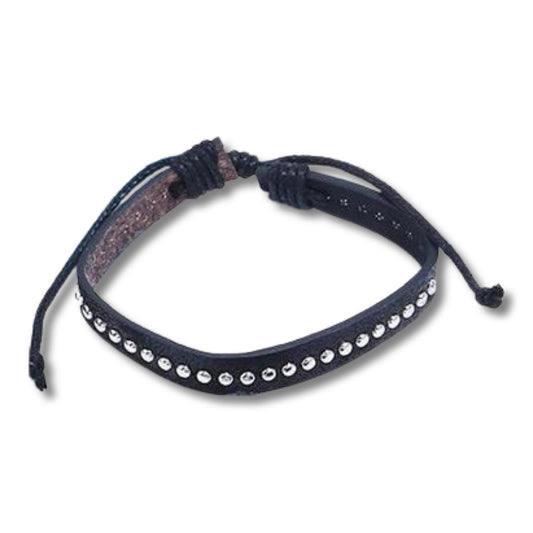 Handgjort armband i autentisk läder stil svart nitar män